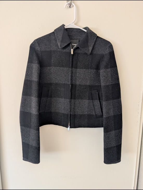 Theory Jackets & Blazers - Theory Womens 0 Black Plaid 100% Wool Zip Up Jacket Contemporary Preppy Classic